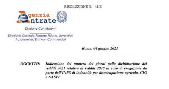 Dichiarazione dei redditi 2021: come indicare il numero di giorni di CIG, Naspi e disoccupazione agricola