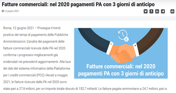Fatture commerciali, pagamenti della PA in anticipo di 3 giorni: i dati del MEF