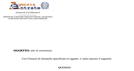 Imposta di registro atto di comunione: si applica l'aliquota dell'1 per cento