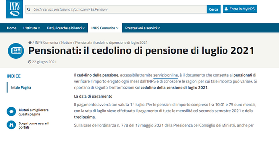 Cedolino pensione luglio 2021: l'assegno INPS tra quattordicesima e trattenute