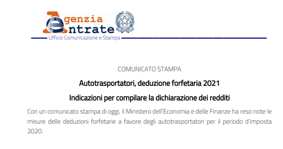 Deduzione autotrasportatori nella dichiarazione dei redditi 2021: importo e istruzioni