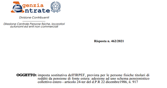 Pensione estera, sì alla flat tax del 7 per cento anche per fondi di categoria