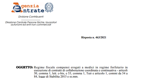 Regime forfettario per medici assunti in co.co.co. causa Covid: nessuna ritenuta IRPEF