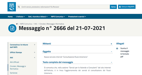 Uniemens CIG per il pagamento diretto, novità sul portale INPS per visualizzare i dati della ricevuta