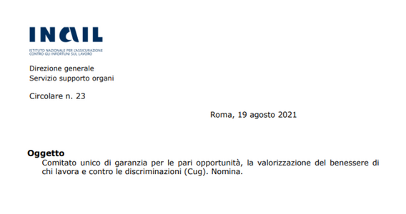 Pari opportunità e benessere, la composizione del comitato nella determinazione INAIL