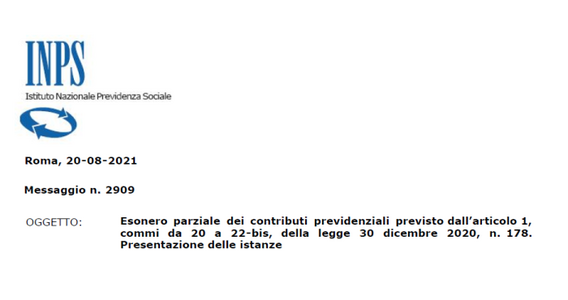 Esonero contributi INPS 2021: domande a partire dal 25 agosto