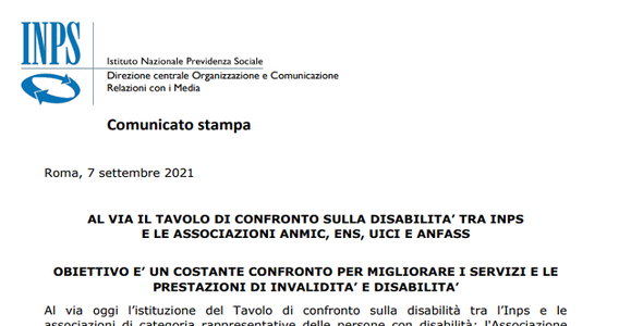 Disabili, l'INPS apre il tavolo di confronto per migliorare servizi e prestazioni