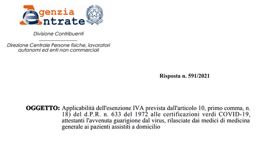 Green pass, si applica l'IVA al certificato di guarigione da Covid?