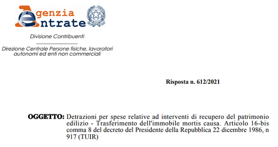Bonus ristrutturazione e cessione della detrazione: l'eredità è unica