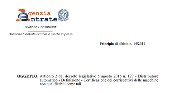Fattura o documento commerciale per i distributori automatici non vending machine