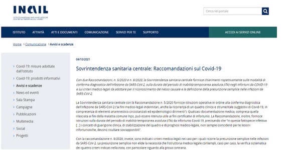 Infortunio sul lavoro da Covid: per l'inabilità e il rientro non valgono le regole generali