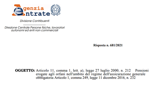 Pensioni erogate agli orfani, esclusione dal reddito imponibile IRPEF fino a 1.000 euro non per tutti