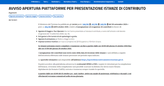 Contributi per imprese del turismo, agenzie di viaggio e tour operator: domande dal 15 ottobre