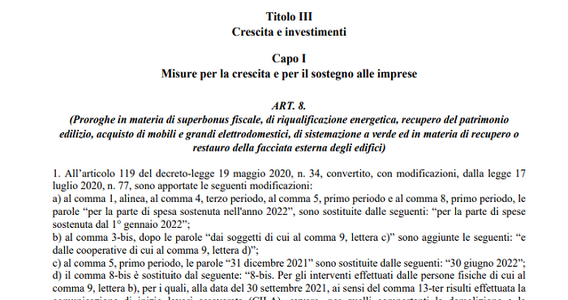 Superbonus, proroga per il fotovoltaico solo fino al 30 giugno 2022: cortocircuito in Legge di Bilancio