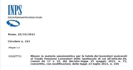 Pensioni lavoratori dello spettacolo, le istruzioni INPS per il calcolo dopo le novità del DL Sostegni bis