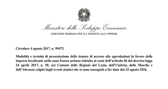 Sisma, agevolazioni imprese: domande dal 23 ottobre 2017. Ecco la circolare MISE