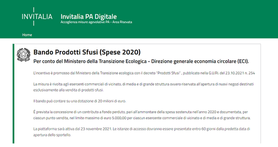 Contributi a fondo perduto fino a 5.000 euro per la vendita di prodotti sfusi o alla spina: domanda al via
