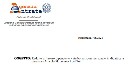 Escluso dall'IRPEF il rimborso spese del docente in DAD