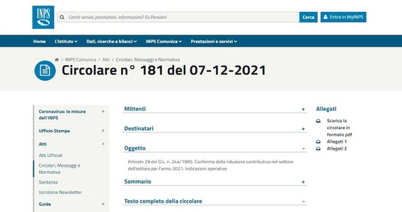 Riduzione contributi INPS per l'edilizia: confermata la misura per il 2021