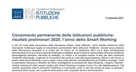 ISTAT, pandemia e smart working hanno cambiato la PA