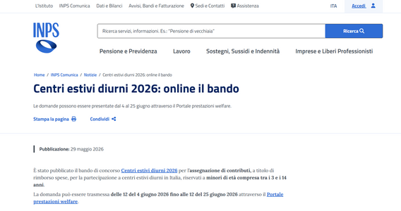 Bonus centri estivi INPS 2026: come fare domanda e quando scade