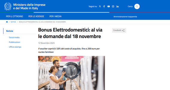 Bonus elettrodomestici, è ufficiale: click day alle 7 del 18 novembre 2025