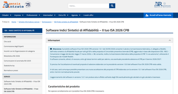ISA 2026, l'Agenzia delle Entrate aggiorna il software. CPB con doppio binario a scelta