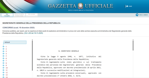 Concorso Quirinale 2025: bando per nuove assunzioni alla Presidenza della Repubblica 