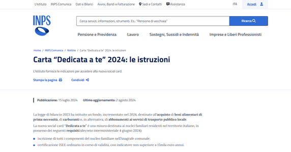 Carta dedicata a te: ricariche in corso per 1,3 milioni di famiglie