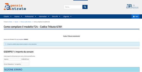 Codice tributo 6781 per recupero ritenute versate in eccesso