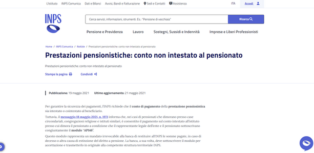 La pensione può essere accreditata su un conto non intestato al beneficiario?