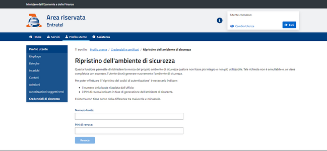Ambiente Entratel: generazione, rinnovo e revoca