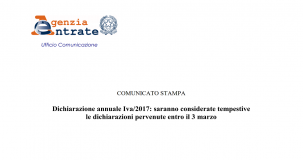Ufficiale: proroga dichiarazione IVA 2017 al 3 marzo
