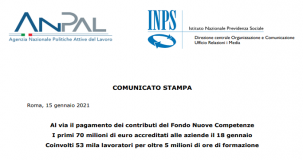 Fondo Nuove Competenze: 70 milioni in pagamento dal 18 gennaio 2021